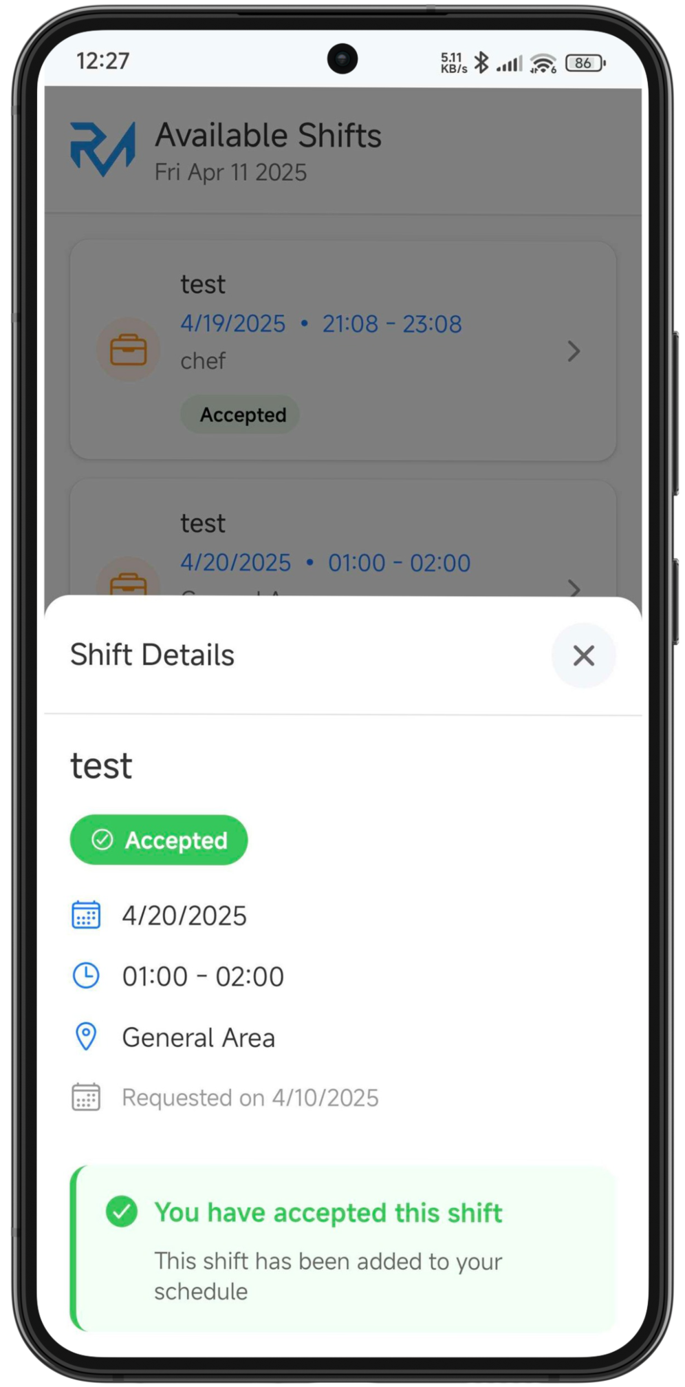 RosterMate Mobile App Dashboard
