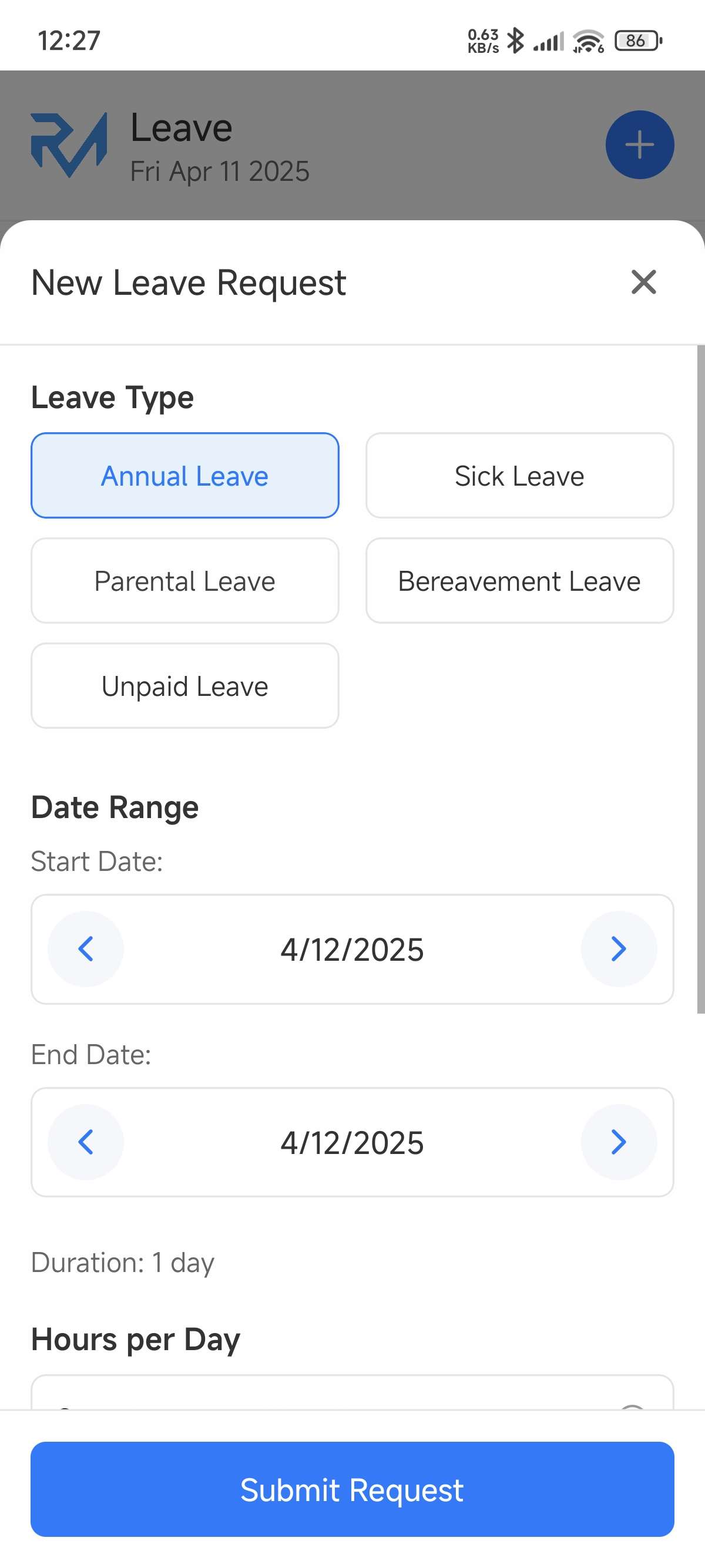 Mobile App Leave Request