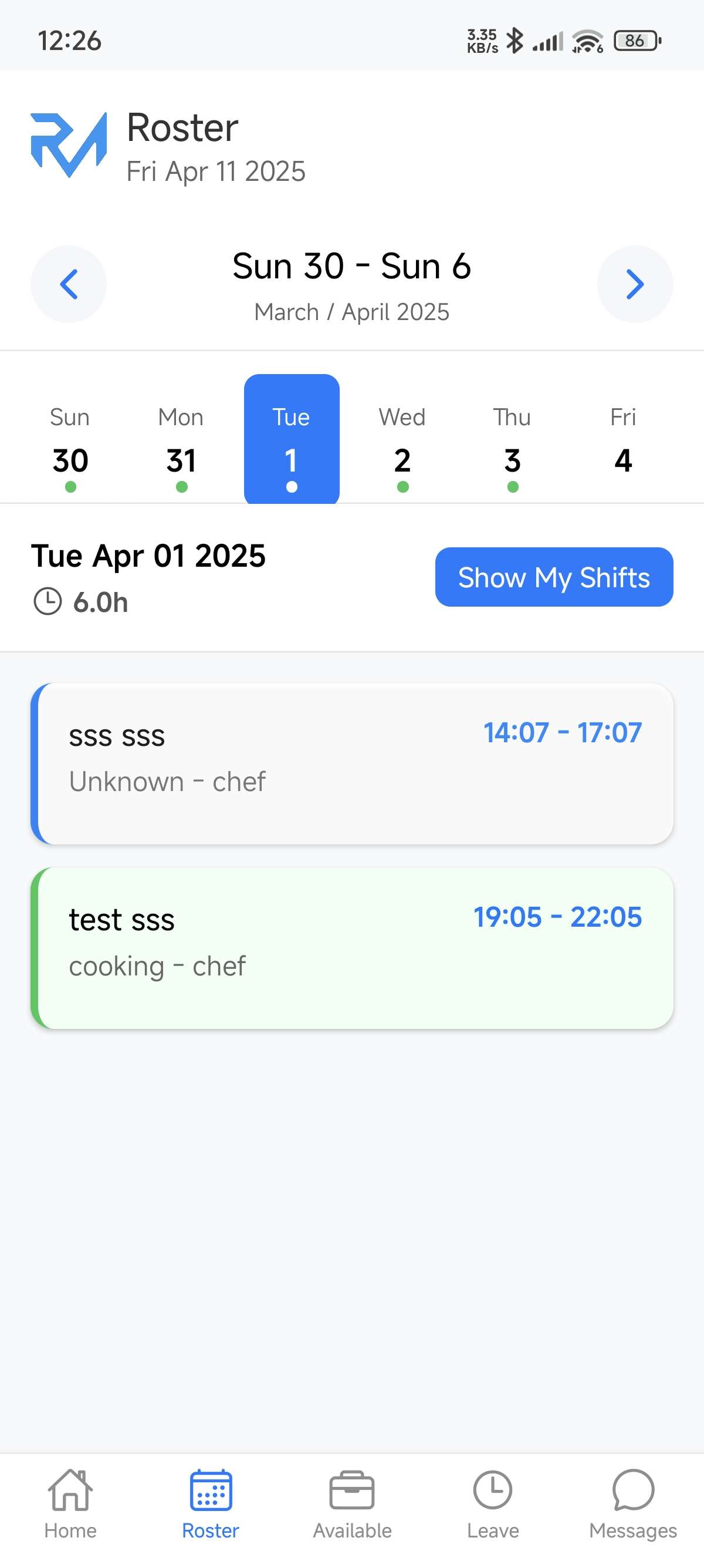 Mobile App Schedule View